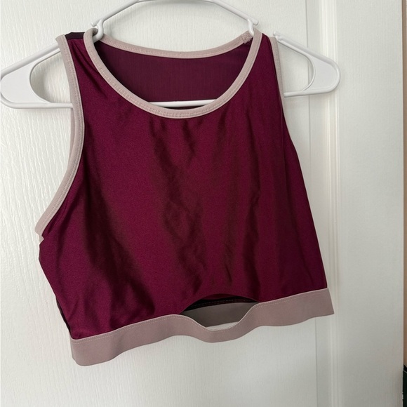 Fabletics Red and Cream Sports Bra with Racerback Design - Picture 3 of 6